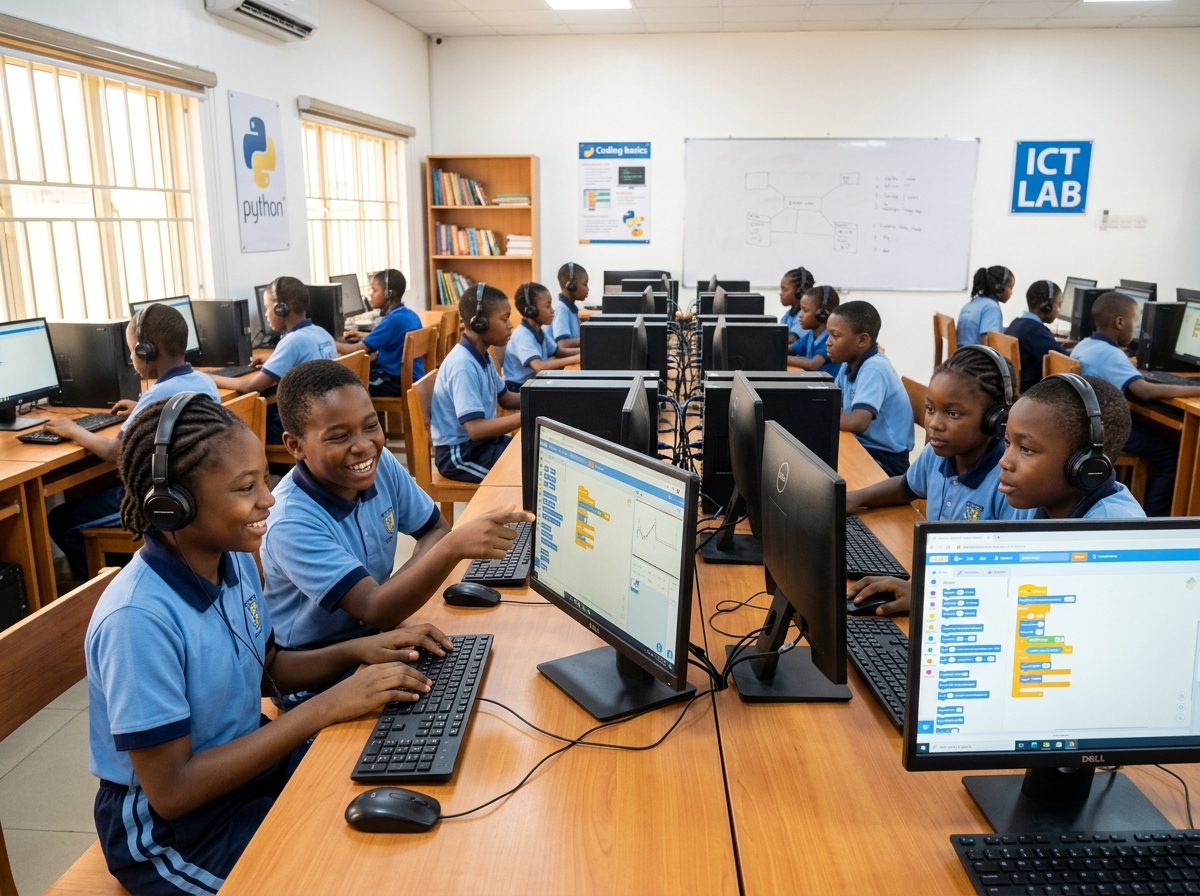 Children learning AI and coding during holiday workshop